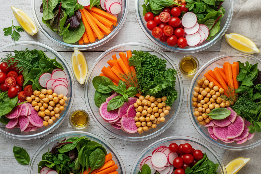 Bowls de preparación de comidas vegetarianas