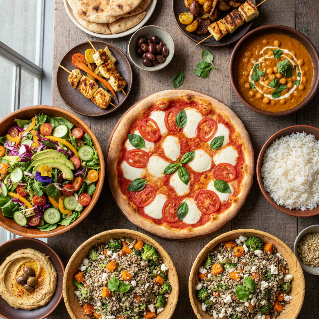 Colección de platos vegetarianos variados