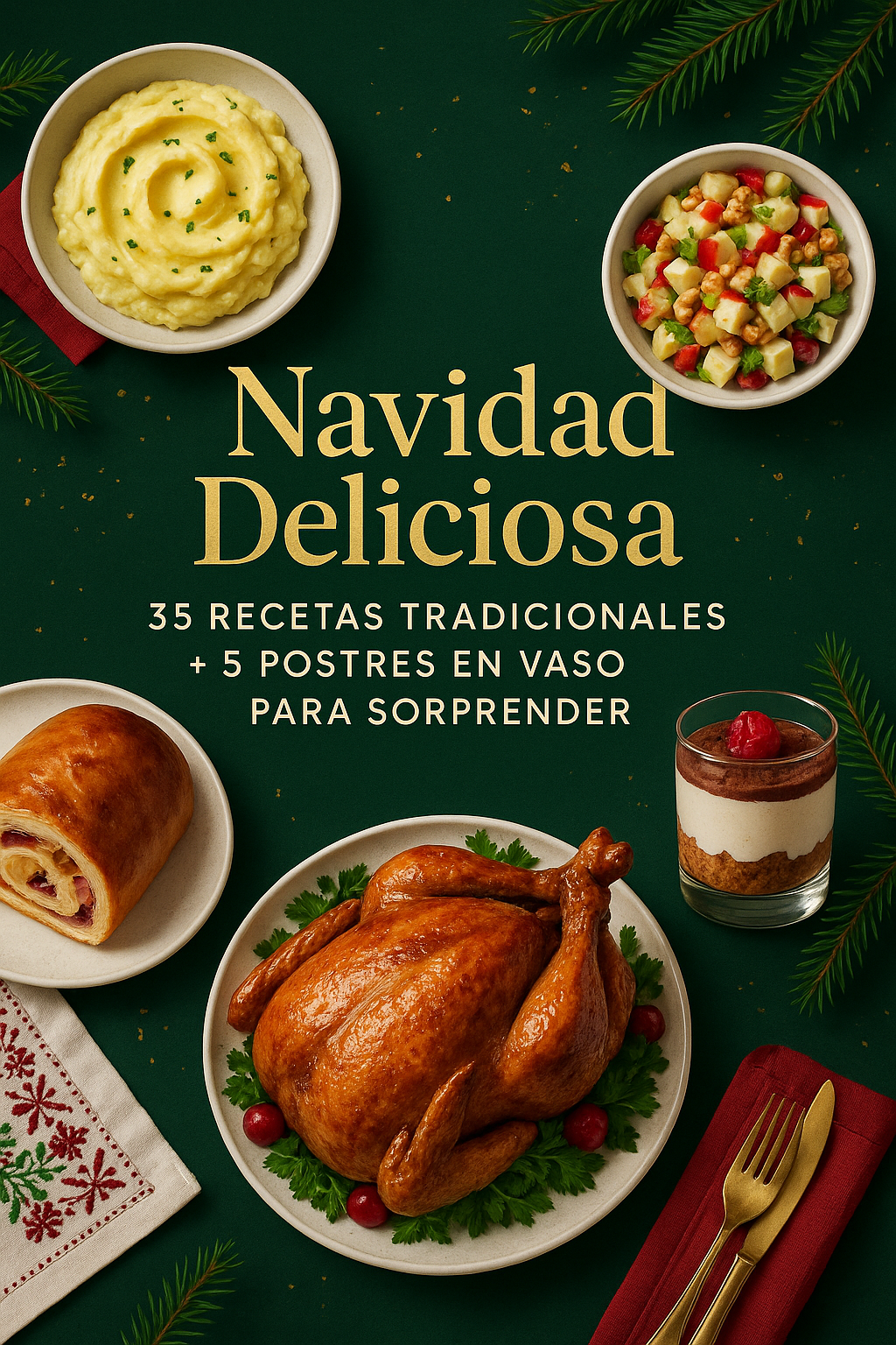 “Navidad Deliciosa: 35 Recetas Tradicionales + 5 postres en vaso de regalo”